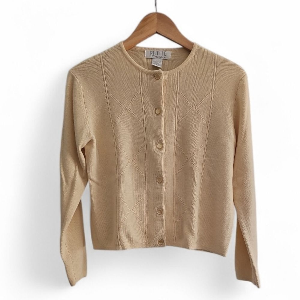 Petite Sophisticate Lambswool Blend Cardigan Women’s S Cream UK Made Minimalist